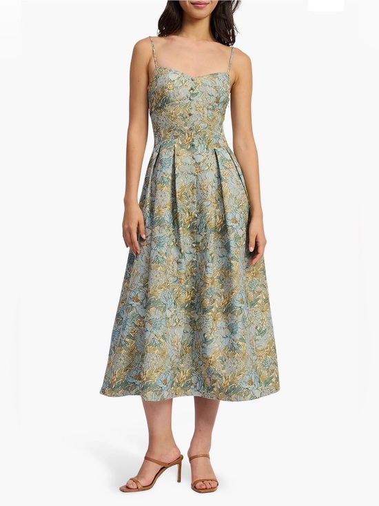 En Saison Dresses & Skirts - En Saison Floral Jacquard Midi Dress in Blue and Gold NWT size M